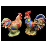 PR OF MULTI-COLOR POTTERY ROOSTERS