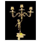SMALL BRASS FIGURAL 3 LIGHT CANDELABRA