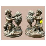 PR OF BORGHESE CHALKWARE CHERUB FIGURINES
