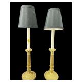 PR OF ORNATE BRASS CANDLE STICK TABLE LAMPS
