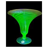 LARGE FEDERAL GLASS URANIUM SWIRL FOOTED VASE