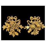 PR OF LARGE ORNATE GOLD FRUIT WALL HANGINGS