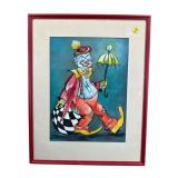 CLOWN OIL PASTEL PAINTING BY B POPE