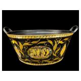 LARGE TOLEWARE APPLIED FIGURES TWO HANDLE BUCKET