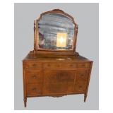 CARVED WALNUT DRESSER WITH MIRROR