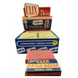 DISPLAY OF VINTAGE CLIX STEEL RAZOR BLADES
