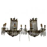 2 ORNATE BRASS FRENCH CANDLE SCONCES