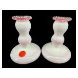 PR OF FENTON PEACH CREST CANDLESTICKS