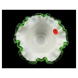 FENTON EMERALD CREST MILK GLASS RUFFLED BOWL