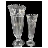 2 PC LOT BLOCK CRYSTAL TULIP GARDEN FOOTED VASES