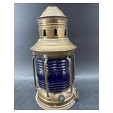 BRASS BLUE LENS NAUTICAL LIGHT