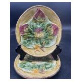 LOT OF 2 MAJOLICA LEAF DECORATED PLATES