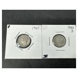 LOT OF 2 SILVER CIRCULATED MERCURY DIMES