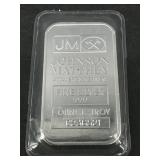 JOHNSON MATTHEY 1 TROY oz. SILVER BAR