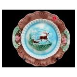 MAJOLICA STAG AND HOUND HUNTING SCENE PLATE