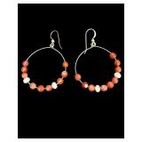 DESIGNER JAY KING STERLING CORAL HOOP EARRINGS;