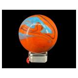LARGE ART GLASS MARBLE ON STAND