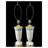 2 WEDGWOOD QUEENSWARE PORCELAIN AND BRASS LAMPS