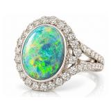 NATURAL BLACK OPAL & DIAMOND RING;