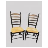 PR OF EBONIZED LADDER BACK RUSH BOTTOM CHAIRS