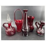 5 PC RUBY GLASS LOT