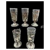5 MEXICO STERLING SILVER SHOT GLASS HOLDERS