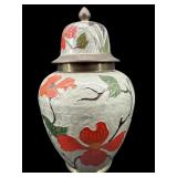 CLOISONNE FLORAL BRASS GINGER JAR WITH LID