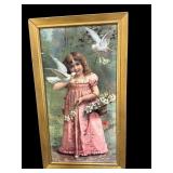 ANTIQUE PRINT GIRL WITH DOVES