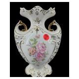 DECORATIVE FLORAL GOLD TRIM PORCELAIN URN VASE