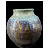 STUDIO ART POTTERY BLUE DRIP GLAZE VASE