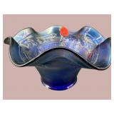 ANTIQUE FENTON BLUE CARNIVAL BLACKBERRY SPRAY BOWL