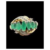 10K YELLOW GOLD EMERALD & DIAMOND RING