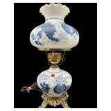 BLUE AND WHITE HAND PAINTED HURRICANE TABLE LAMP