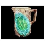 MAJOLICA GREEN LEAF CERAMIC CREAM PITCHER