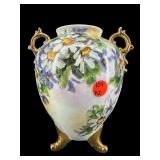 ARTIST SIGNED HAND PAINTED PORCELAIN 2 HANDLE URN