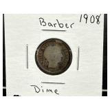 1908 BARBER SILVER DIME