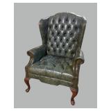 LEATHER TUFTED QUEEN ANNE WINGBACK CHAIR