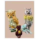 3 PC LOT CERAMIC AND POTTERY OWL FIGURINES