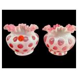 2 FENTON CRANBERRY OPALESCENT COIN DOT RUFFLED