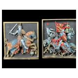PR OF HEAVY CHALKWARE FIGHTING KNIGHTS WALL