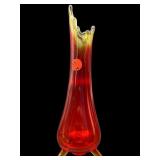L.E SMITH AMBERINA 3 FOOT SHORT SWUNG VASE
