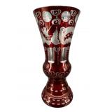 EGERMANN BOHEMIAN ETCHED RUBY CUT TO CLEAR VASE
