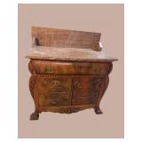 CARVED WALNUT MARBLE TOP VICTORIAN WASHSTAND