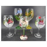 5 PC LOT DECORATIVE PAINTED WINE STEMS