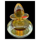 AMBER HEAVY ART DECO GLASS PERFUME BOTTLE WITH