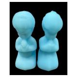 2 FENTON BLUE SATIN PRAYING CHILDREN FIGURINES