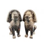 2 ANTIQUE LARGE GUARDIAN FOO DOG METAL SCULPTURES