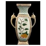 SOLID BRASS ENAMELED LARGE 2 HANDLED VASE
