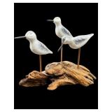 HAND CARVED SHORE BIRDS ON DRIFTWOOD