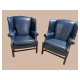 2 CHIPPENDALE LEATHER WINGBACK CHAIRS